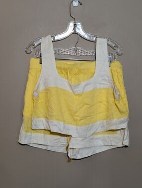 Haute Hippie Linen Matching Set Coverup Crop Tank high Rise Shorts Yellow Large